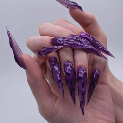 24Pcs Horror Comic Tomie Press on Nails – Almond Glossy Black Japanese Anime Nails, Reusable Halloween False Nail Tips