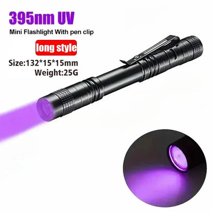 UV Flashlight 395nm Ultraviolet Torch With Pen Clip Portable AAA Batteries Used Violet Light Pet Urine Scorpion Detector UV Lamp - Urbizia