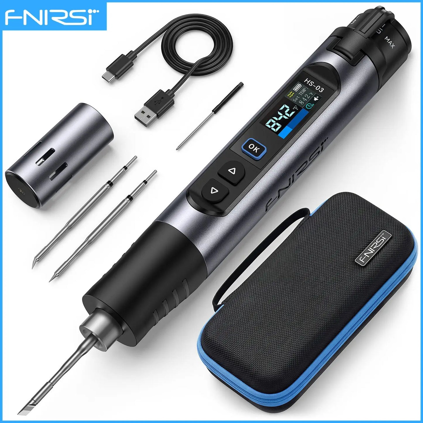 FNIRSI HS-03 Wireless Soldering Iron 10W Type-C Rechargeable Portable Soldering Iron 100-450℃ Adjustable Repair Tool
