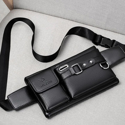 Daily Wear Solid Tone PU Leather Crossbody Fanny Bag Fashion Male Belt Pack, Spacious Storage for Everyday Personal Items