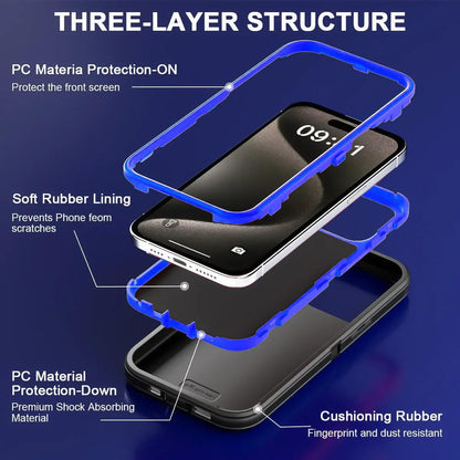 Shockproof Armor Defender Case for iPhone 11–17 with Stand – PC + TPU