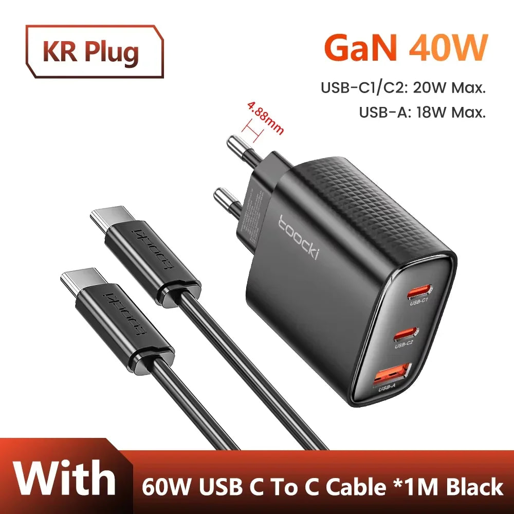 Toocki 40W GaN USB Charger Type C QC 4.0 Quick Charge Dual Type C Fast Phone Charger For iPhone 15 14 13 12 Pro Max Samsung S23