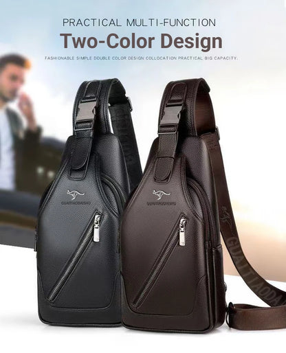 Men's Leather Chest Bag Multi-Function Travel Storage Bag Men's Messenger Bag Hardware Zipper Men's Chest Bag Bag