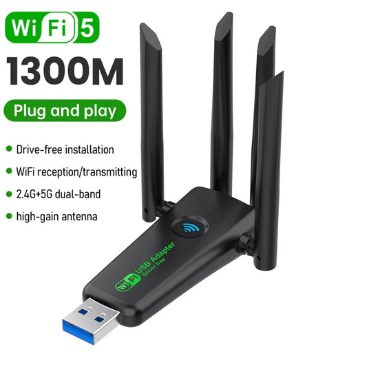 1300Mbps Dual Band USB WiFi Adapter 4 Antenna USB 3.0
