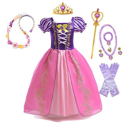Disney Rapunzel Princess Dress – Purple Puff Sleeve A-Line Costume for Girls Halloween Birthday Party
