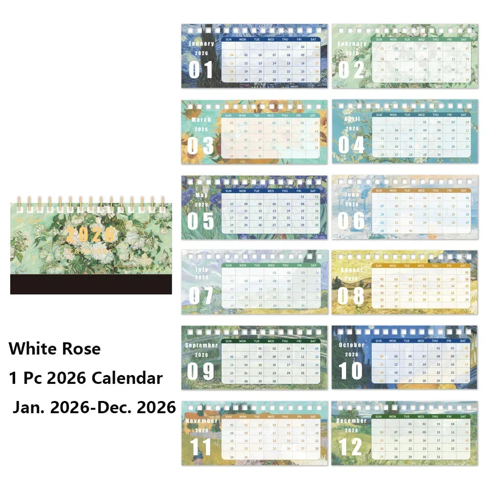 1Pc 2026 Desk Calendar Vintage Painting Calendar With Memo Notes Monthly Calendar For Home Office School Planning Organizing - Urbizia