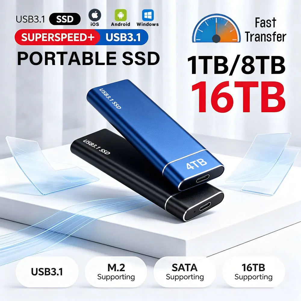 8TB external storage disk USB 3.1 portable solid state drive 128TB large capacity SSD, truly sufficient for laptops/MAC/PC