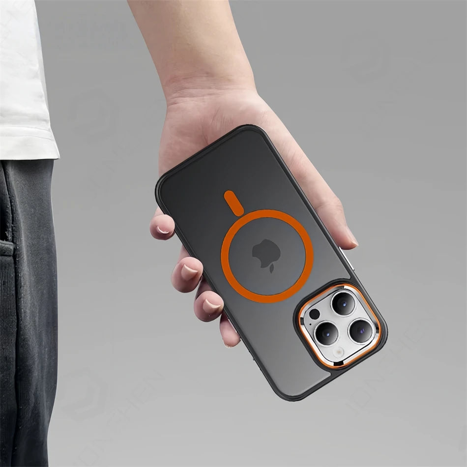 Luxury Anti-Slip Translucent Shockproof Armor Case For iPhone 15 16 17 18 Pro Max For Magsafe Magnetic Wireless Charge Cover