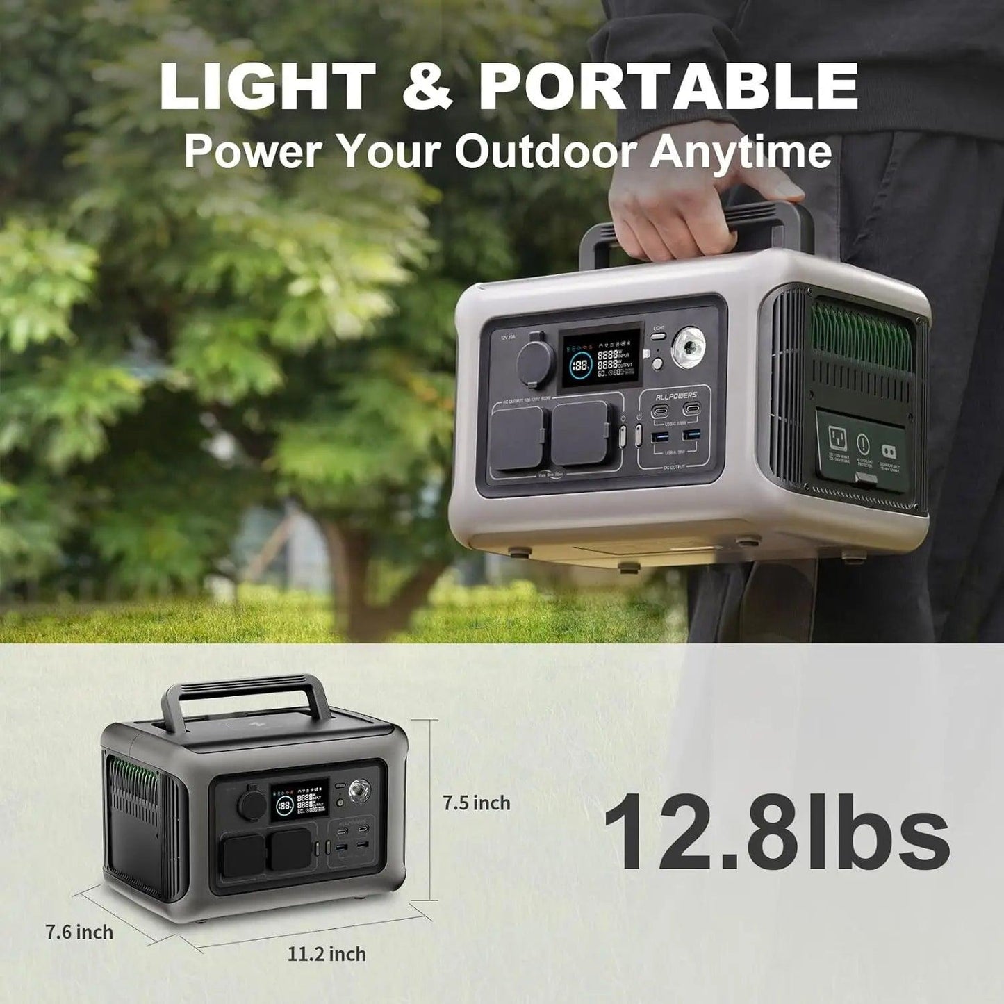 ALLPOWERS R600 Portable Powerstation 299wh LiFePO4 Battery with 600W AC Outlets for Outdoor