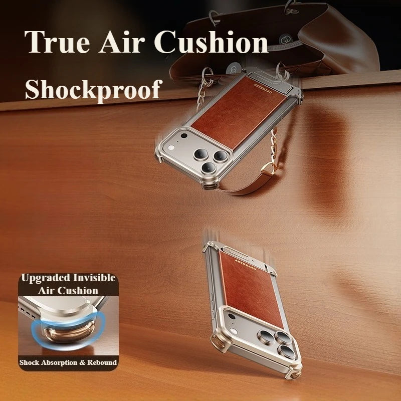 Oatsbasf Leather for iPhone 17 Pro/Pro Max/17 Air Phone Case with Kickstand Frameless Magnetic Shockproof Bumper Protective Case