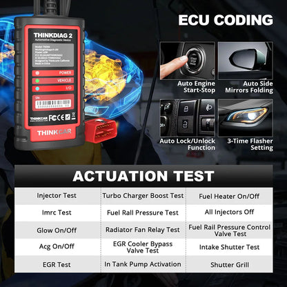 Thinkdiag2 All System Bidirectional OBD2 Diagnostic Scanner for iOS & Android, THINKCAR Bluetooth Scan Tool with CAN-FD Protocol, 15+ Reset Functions, ECU Code, Active Test, AutoVIN, 1 Year Update