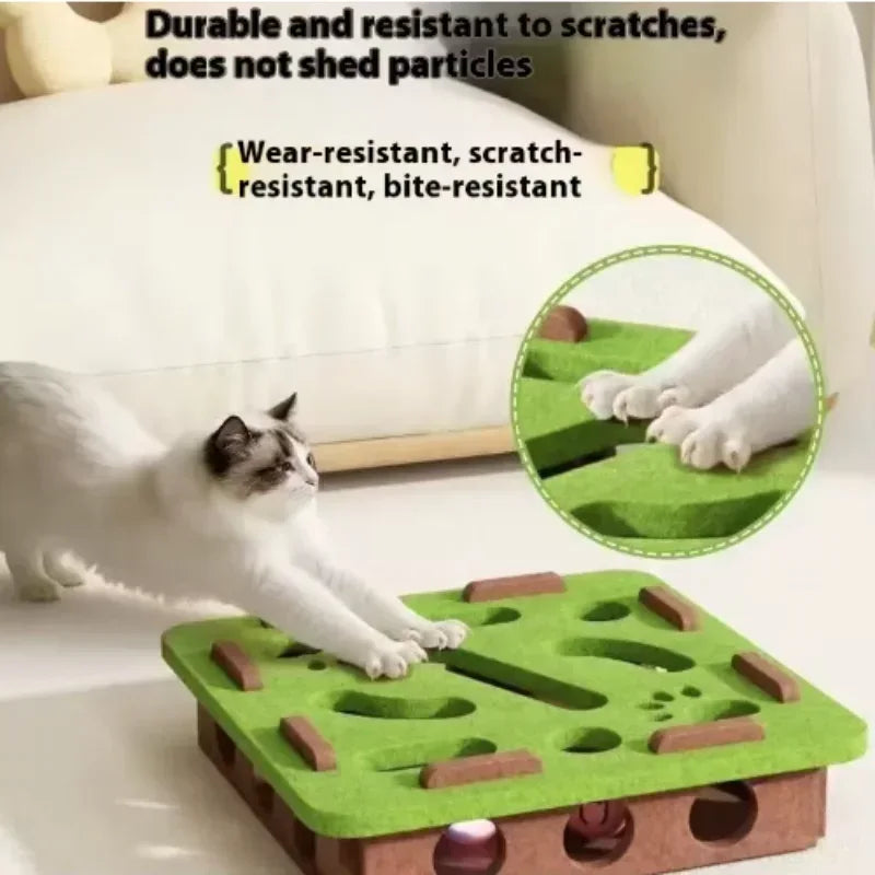 Pet Cat Puzzle Maze Holes Toys Felt Box With Bell Ball Kitten Playing Toys Interactive Funny Cat Supplies - Urbizia