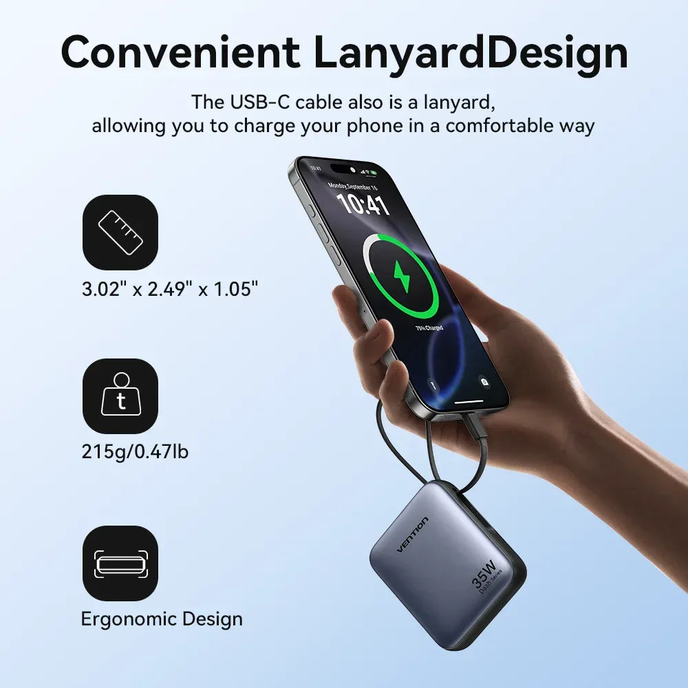 35W Mini Power Bank 10000mAh PD Fast Charging Portable