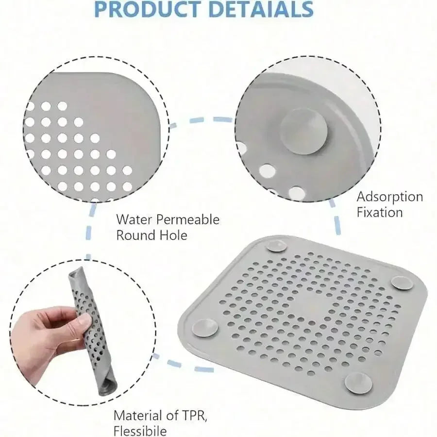 Silicone Hair Catcher with Suction Cup – Square Shower & Sink Drain Cover