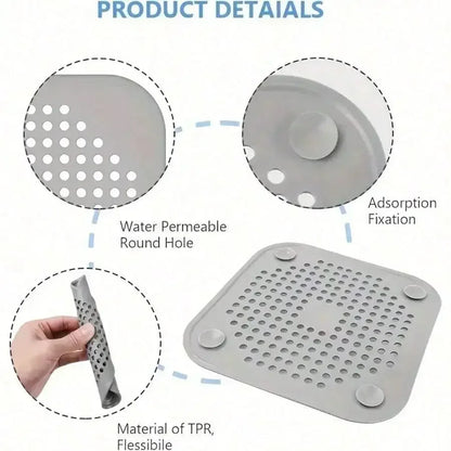 Silicone Hair Catcher with Suction Cup – Square Shower & Sink Drain Cover