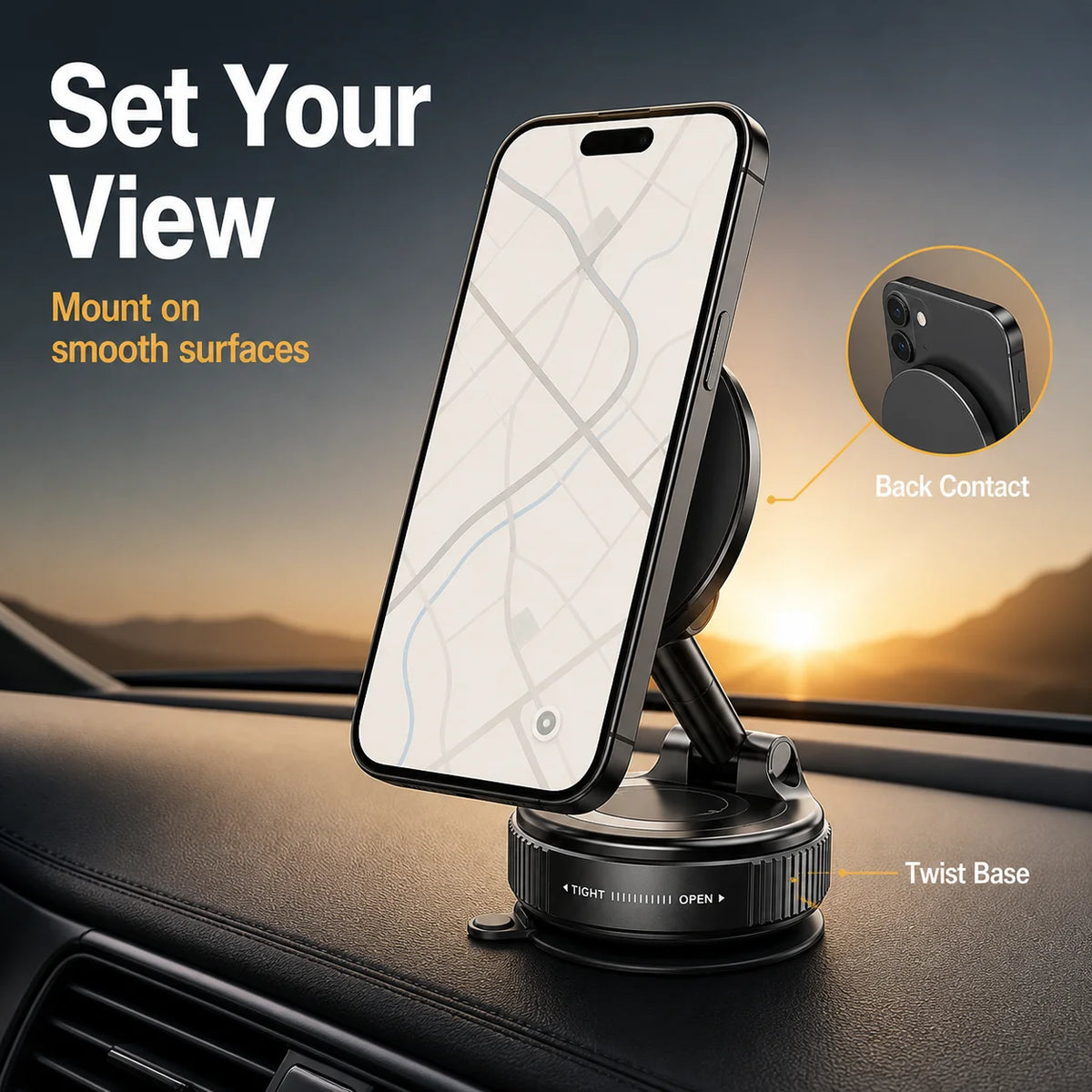 Upgraded Vacuum Magnetic Car Phone Holder, 360° Reinforced Ultra Suction Cup Phone Mount For Car, Travel, Gym, Table
