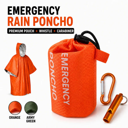 Emergency Rain Poncho Kit Waterproof Hooded Raincoat Portable Rain Cover With Pouch Whistle Carabiner For Camping Hiking