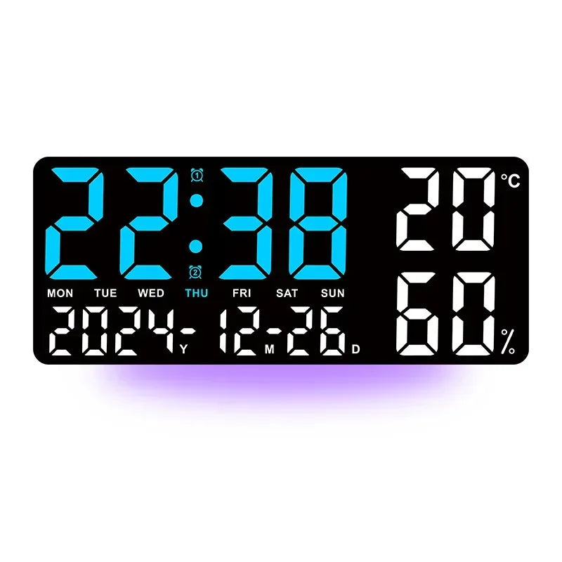 Large Digital Wall Clock with 7Colors Mood Light 2 Alarm TEMP Humidity Date Table Clock 12/24H Timing Countdown LED Alarm Clock - Urbizia