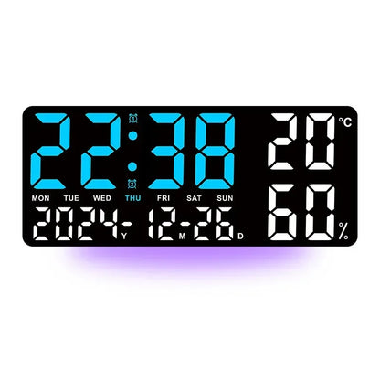 Large Digital Wall Clock with 7Colors Mood Light 2 Alarm TEMP Humidity Date Table Clock 12/24H Timing Countdown LED Alarm Clock - Urbizia