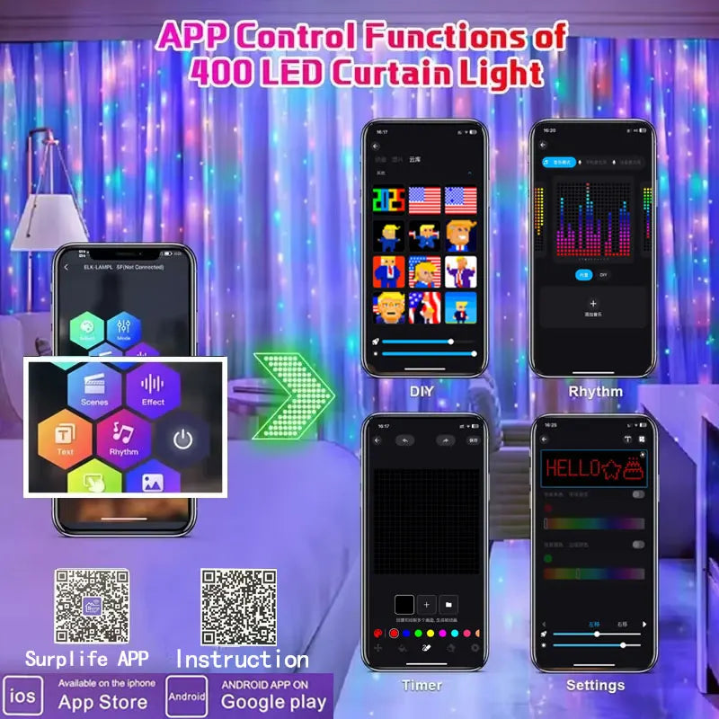 LED Smart Curtain Lights – App-Controlled RGB Fairy Lights with DIY Music Display