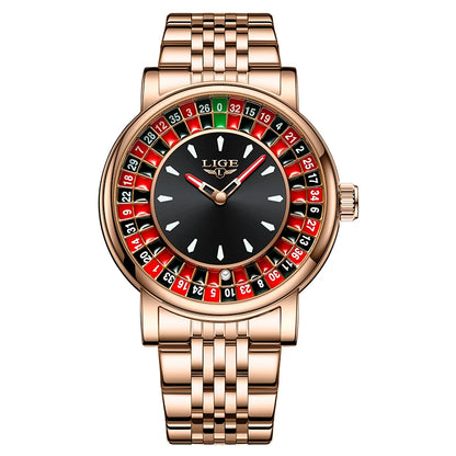 LIGE Fashion Men Watch Rotating Dial Las Vegas Roulette Desktop Theme Watch Men Waterproof Luminous Clock Watches Creative Clock