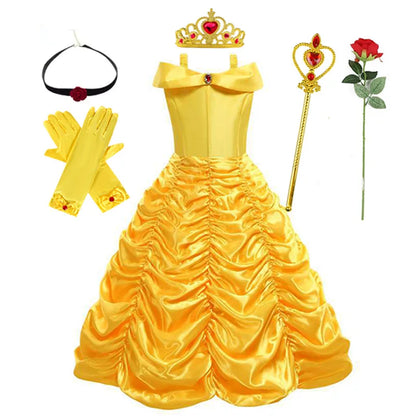 Disney Belle Princess Dress – Beauty and the Beast Halloween Cosplay & Party Gown for Girls 2–10 Yrs