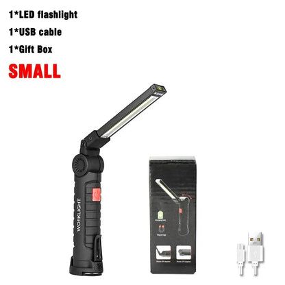 Rechargeable LED COB Work Light USB Magnetic Inspection Torch with Hook Dimmable Flashlight for Car Repair Camping 18650