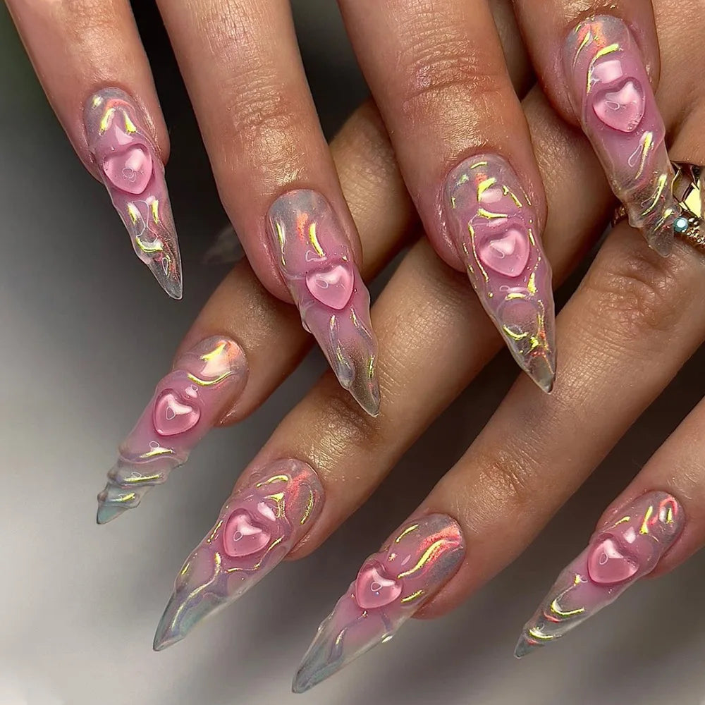 24Pcs Black Y2K Fake Nails with Diamond – Long Almond Butterfly Design Halloween Press-on Nails