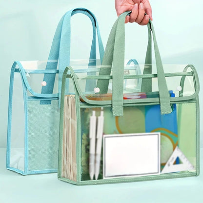 PVC Clear Green Organizer Tote: Multi-Pocket Storage Bag for School Supplies & Office Essentials