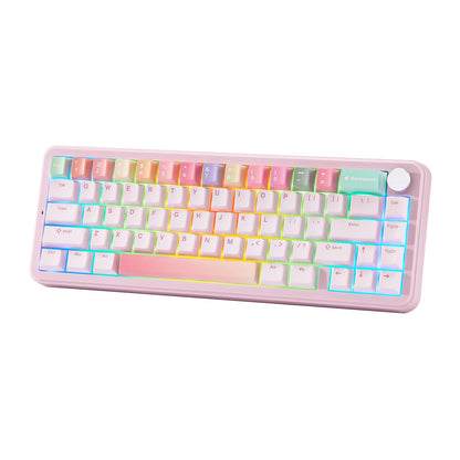 YUNZII B68 Wireless Mechanical Gaming Keyboard, Tri-Mode Hot Swappable Cute Gasket Mounted Creamy Keyboard for Win/Mac,