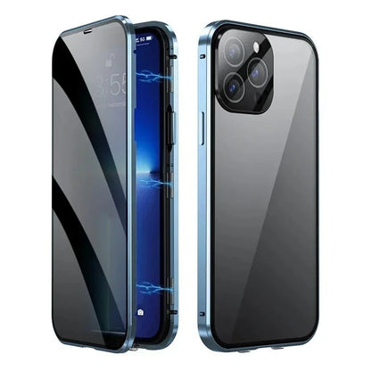 360 ° Full Protection Metal Magnetic Double-Sided Glass Snap Lock Privacy Case For iPhone 17 16 15 14 13 12 Pro Max Plus 17E 16E