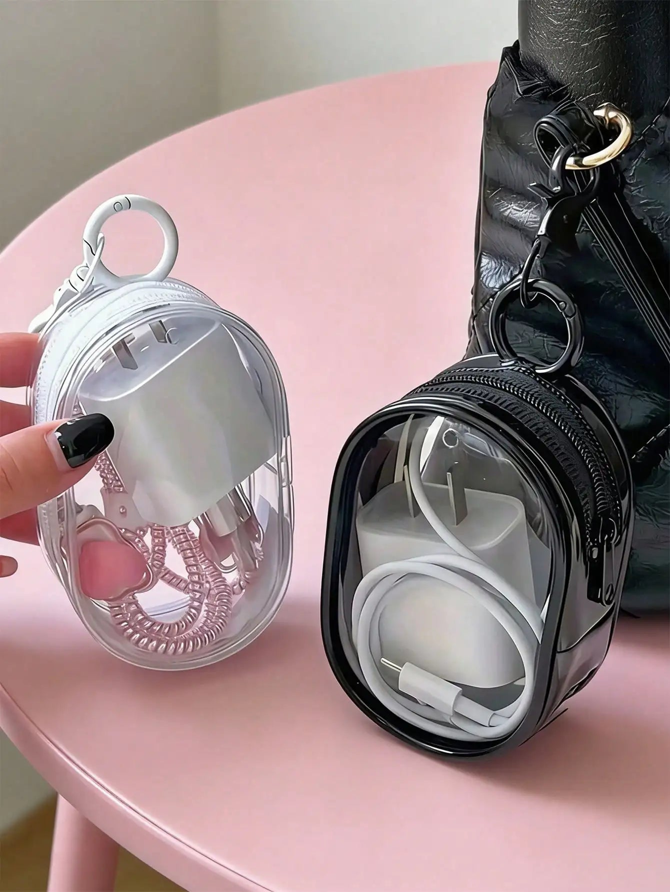 Portable Mini Transparent Zipper Storage Bag, Compact Multi-Functional Pouch, Earphone And Charger Organizer With Keychain, Transparent Travel Accessory, Can Be Used As Travel Organizer, Cosmetic Bag, Makeup Bag, Travel Toile