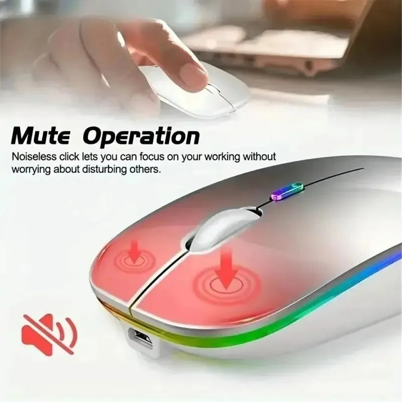 Wireless Mouse Rechargeable Silent LED Backlit Mice PC Laptop Computer Mous 2.4Ghz Receiver Bluetooth Dual Mode Optical Mice