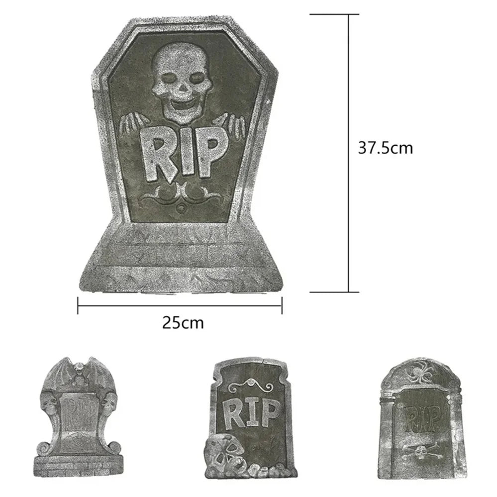 Halloween Foam Skeleton Tombstone – RIP Grave Bat Horror Props for Party & Haunted House