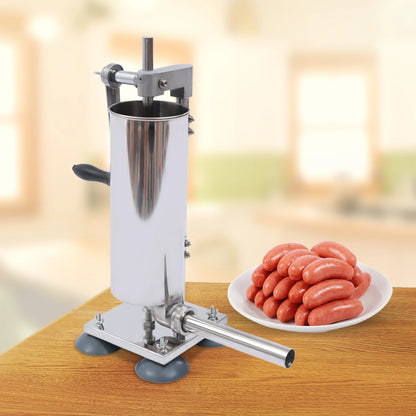 3L Vertical Manual Sausage Stuffer Machine Stainless Steel Sausage Maker with 4 Steel Tubes&7 PE Tubes Sausage Meat Filling Tool