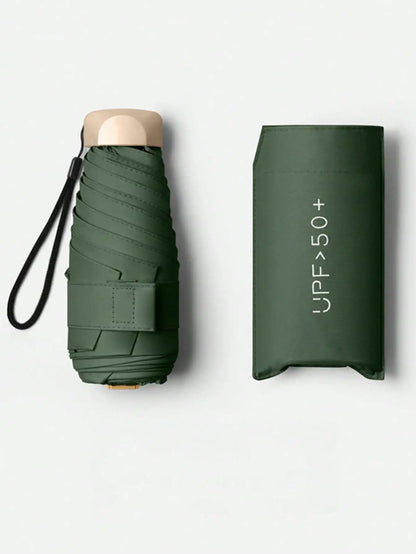 1pc Lightweight Portable Travel Umbrella, Waterproof, Manual Open/Close, 6 Reinforced Ribs, UV Protection Sunshade, Unisex (Due To Batch Differences, The Umbrella Fabric, Rib Color, English Letter Pattern Design, Button Shape