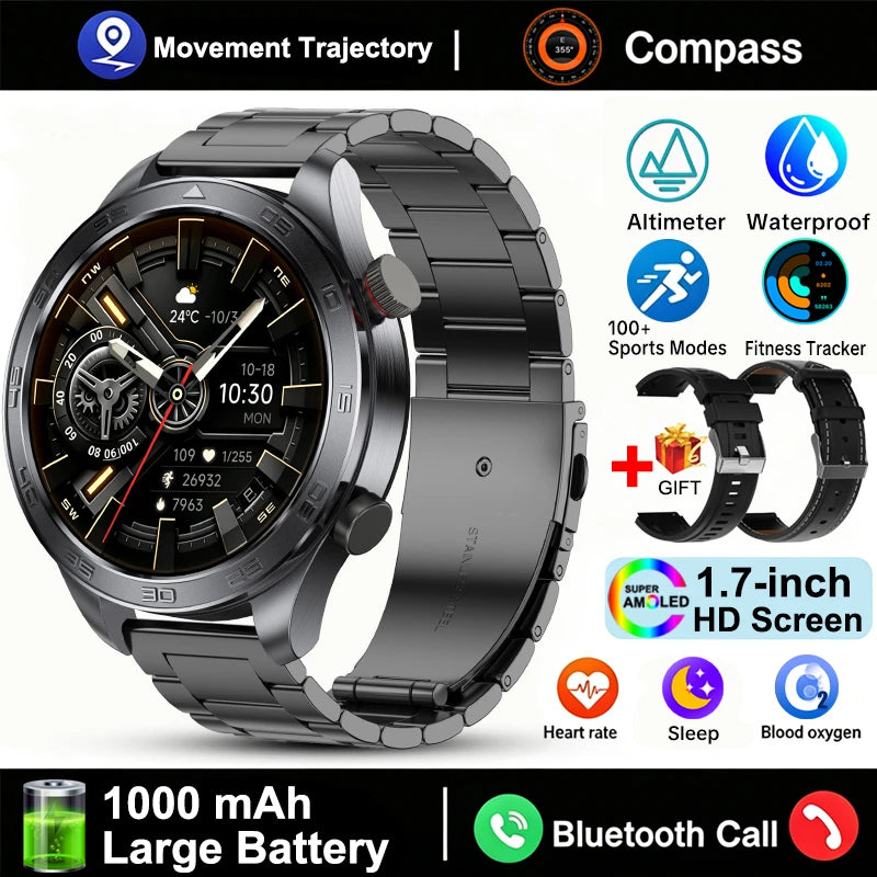 New GPS Track Smart Watch Men AMOLED Screen Outdoor Sports Fitness Heart Rate Compass IP68 Waterproof Bluetooth Call Smart Watch