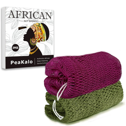 PeaKalo Authentic African Net Sponge-2Pcs Exfoliating Bath Shower Loofah Sponge, Gentle Back Scrubber for All Skin Types,Durable