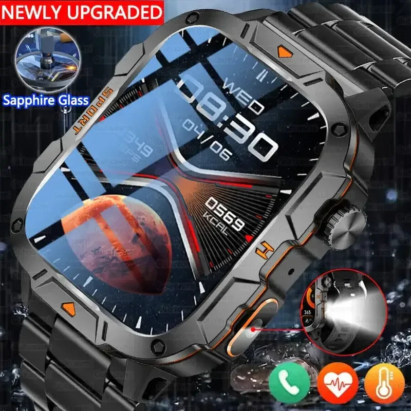 2025 New Military Grade Smart Watch Men 1.96" AMOLED Screen 5ATM Waterproof Simming Sports Fitness Tracker BT Call Smartwatches - Urbizia