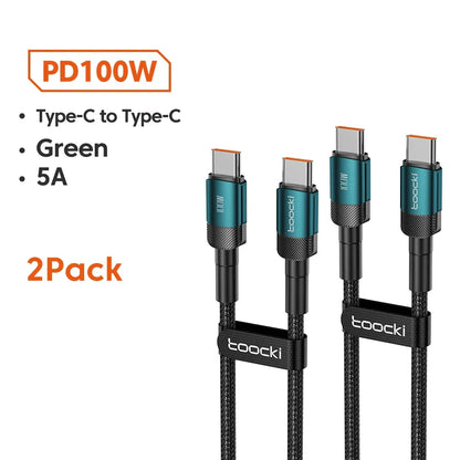 Toocki 100W Type C to USB C Cable PD 3.0 Quick Charge 4.0 Fast Charging Type C to Type C for iPhone 15 Macbook Samsung Xiaomi - Urbizia