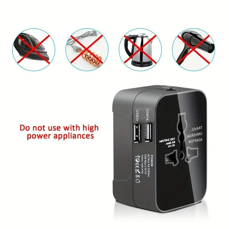 Universal AC Power Adapter with Dual USB Charging Ports, Universal Travel Plugs and Sockets, EU-US AC Power Adapter