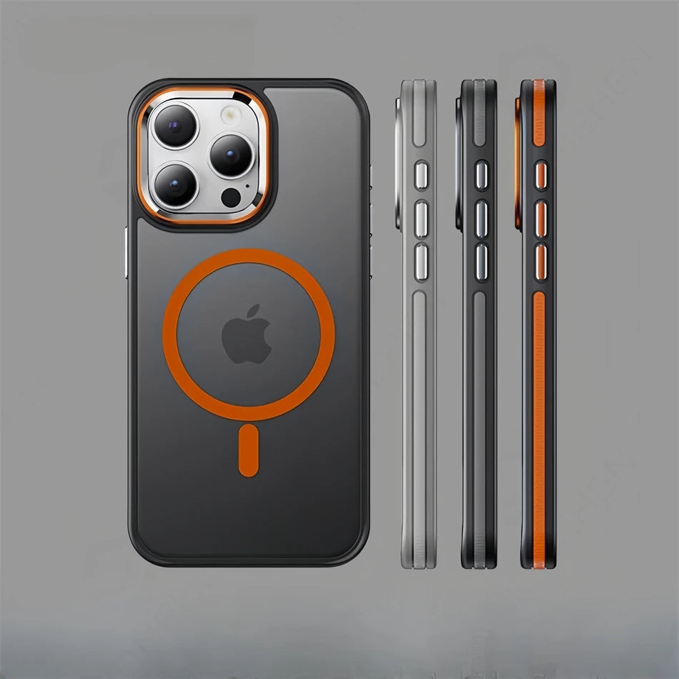 Luxury Anti-Slip Translucent Shockproof Armor Case For iPhone 15 16 17 18 Pro Max For Magsafe Magnetic Wireless Charge Cover