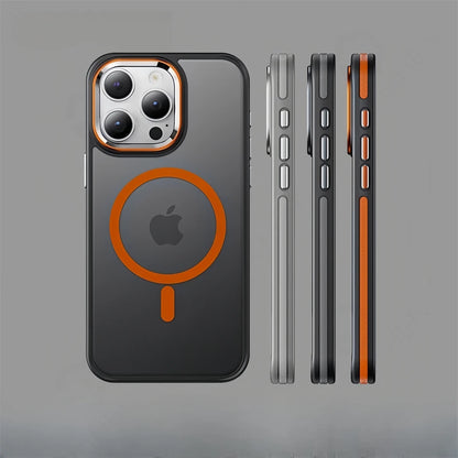 Luxury Anti-Slip Translucent Shockproof Armor Case For iPhone 15 16 17 18 Pro Max For Magsafe Magnetic Wireless Charge Cover