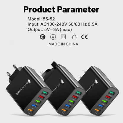 48W USB Charger Fast Charging QC3.0 Wall Charger Adapter For iPhone 14 13 Samsung Xiaomi Mobile Phone Charger 5 Ports EU US Plug
