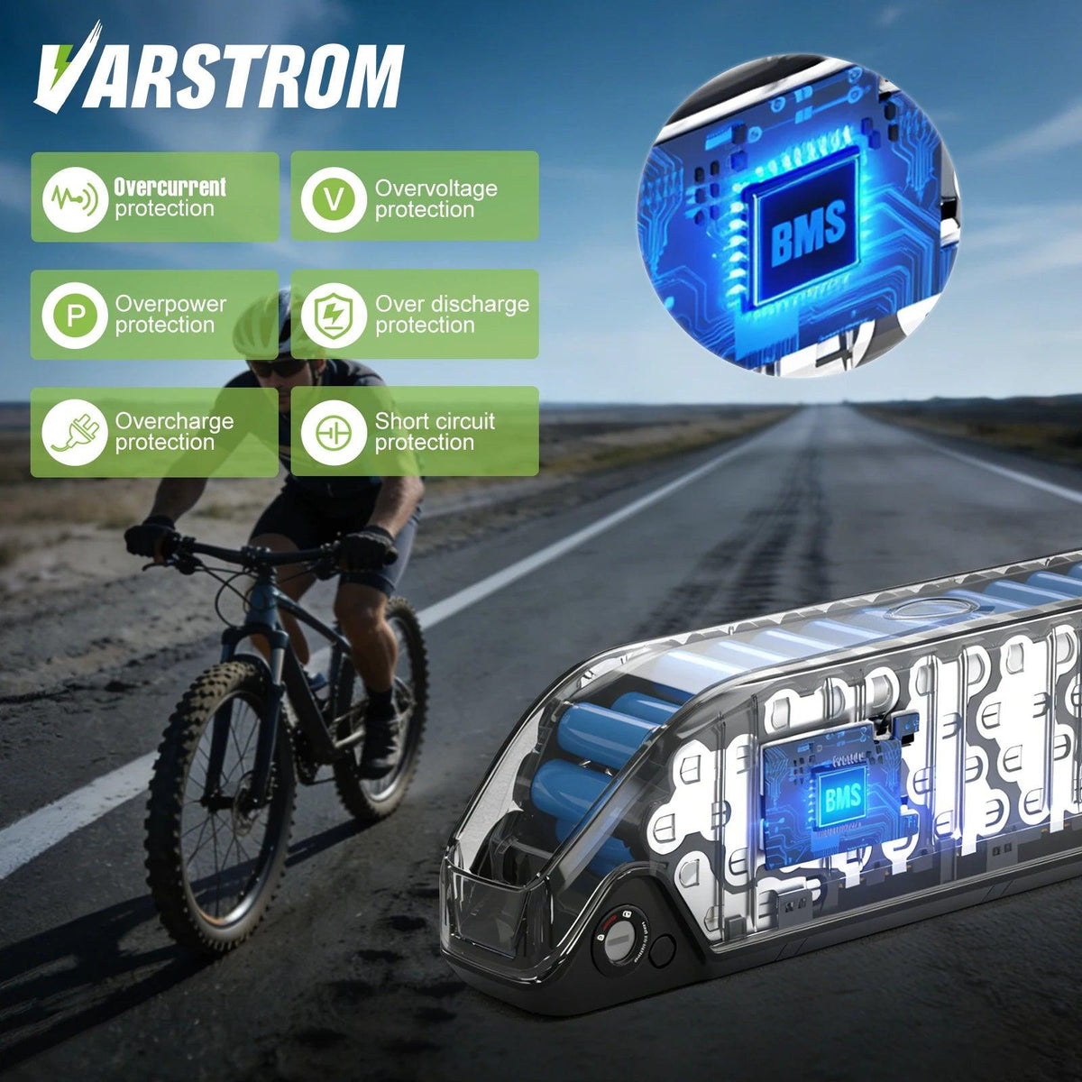[US Stock] Varstrom Electric Bike Battery Hailong 48V 52V 20AH 30A Downtube Pack with 21700 Battery Cells 40A BMS for BBS02 TSDZ8 EBike Motor