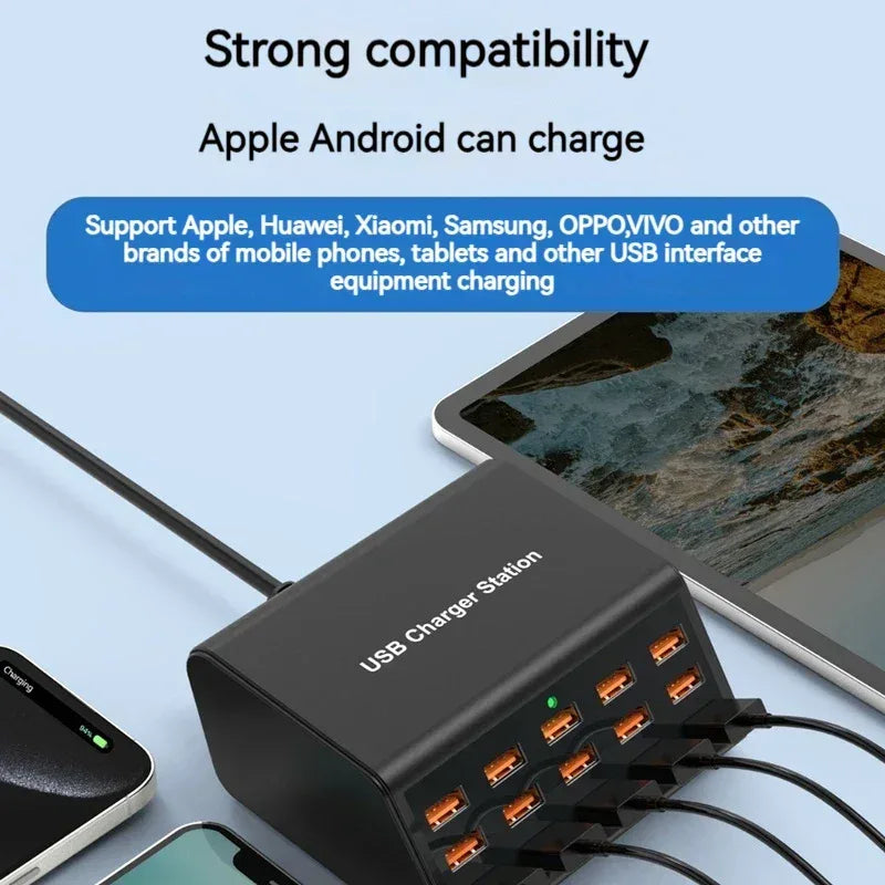 100W Desktop Universal USB Charger 15 Ports USB Fast Charging Station For Ipad Iphone 15 14 13 12 Pro Max Samsung S24 Tablet - Urbizia