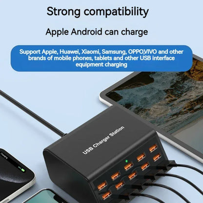 100W Desktop Universal USB Charger 15 Ports USB Fast Charging Station For Ipad Iphone 15 14 13 12 Pro Max Samsung S24 Tablet - Urbizia