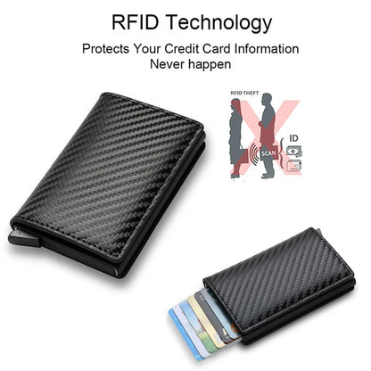 Carbon Fiber Credit Card Holder Wallets Men Brand Rfid Black Magic Trifold Leather Slim Mini Wallet Small Money Bag Male Purses