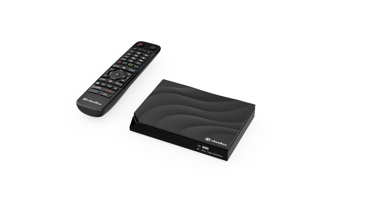 vSeeBox V6 Max 2026 Newest Version, Android 14, 4GB RAM 64GB Storage, Voice Control, WiFi 6, Parental Control, 8K HDMI, Complete Kit with Remote, HDMI Cable, Power Adapter & Setup Guide