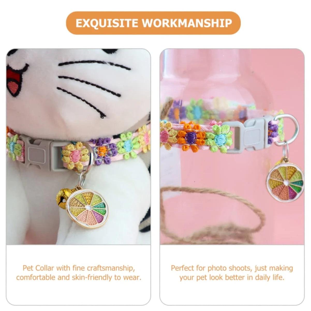 Pet Collar With Bell Cartoon Footprint Colorful Dog Puppy Kitten Collar Adjustable Safety Bell Ring Necklace Pet Accessories
